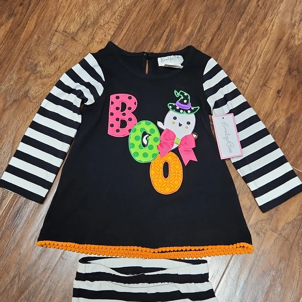 NWT Emily Rose Girls Halloween Boo Ghost Tunic Top Ruffle Pants Set 18M Toddler